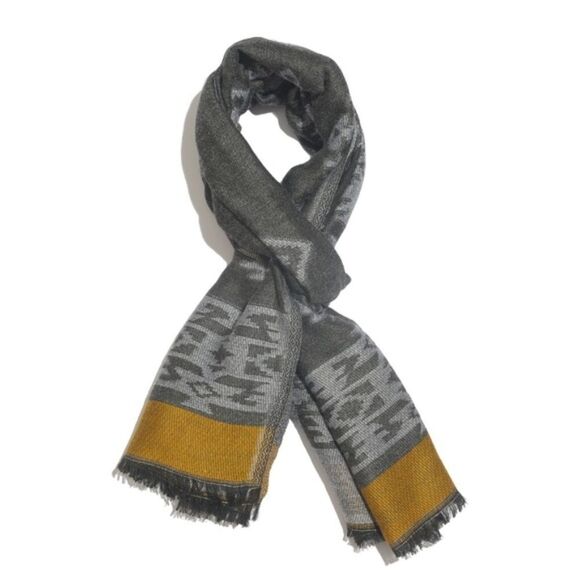 Scarf Aztec Pattern Graphite and Mustard Large - Picture 1 of 4